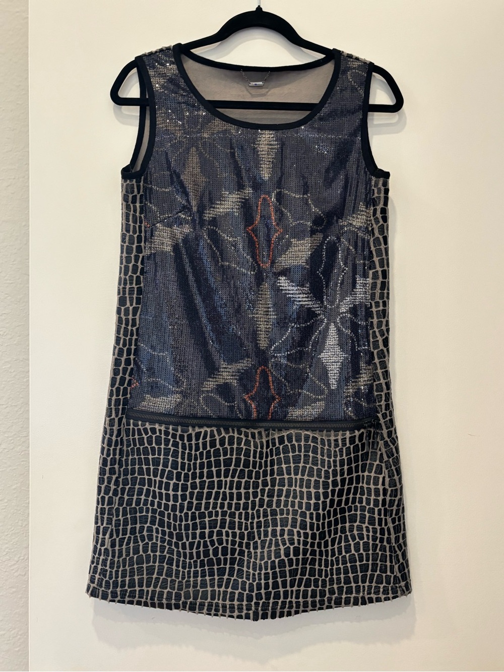 NWOT Custo Barcelona Sleeveless Mini Tank Dress Sequin Alligator Print Y2K 90s